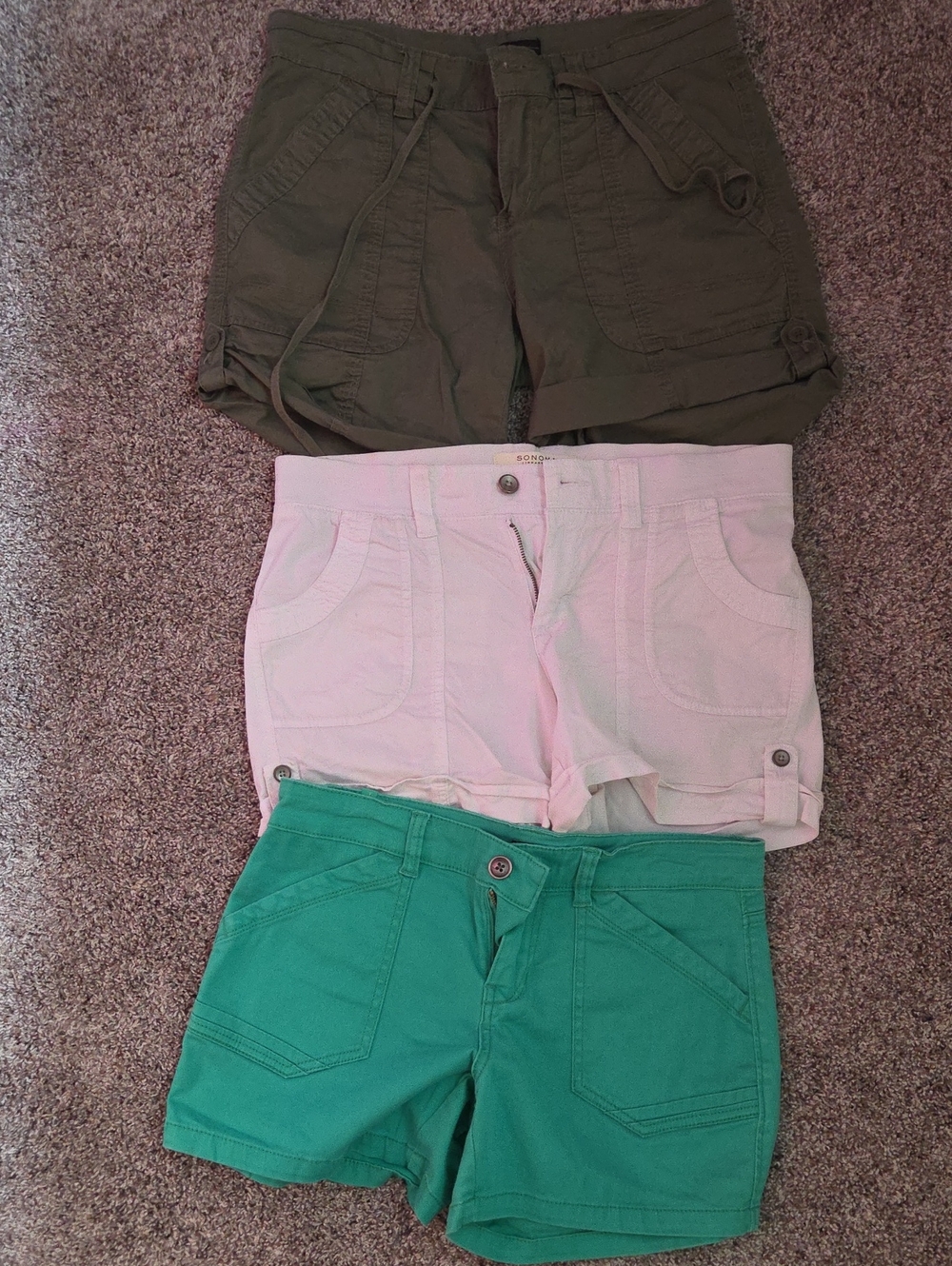 White and Olive Green Women's Casual Roll-Tab Shorts (2-Pack)